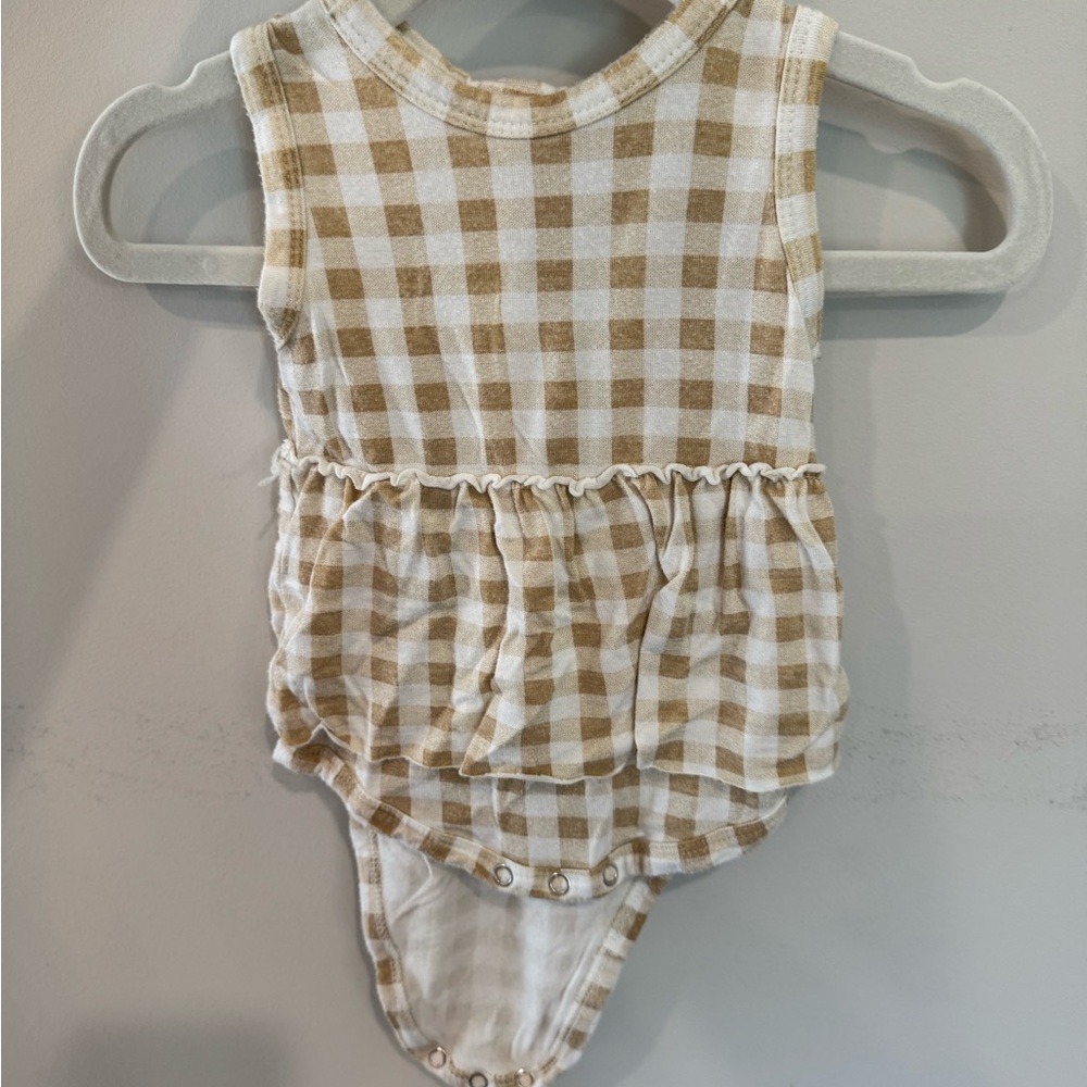 Plaid Tan and White Kids One Piece